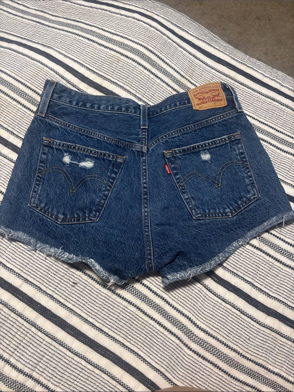 Levi's Women's Dark Indigo Distressed Denim Cutoff Shorts